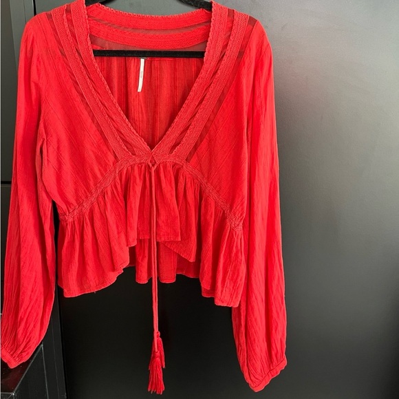 Free People Red Boho Blouse - Picture 1 of 7